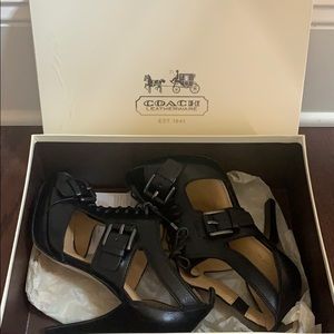 NIB Coach Sofia Heel Sandal Black size 7